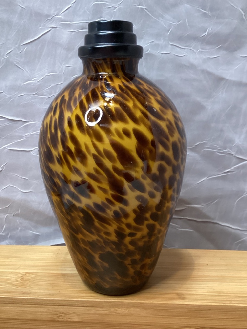 Murano Style Speckled Leopard Spot Amber Art Glass Vase Oil Bottle Unmarked